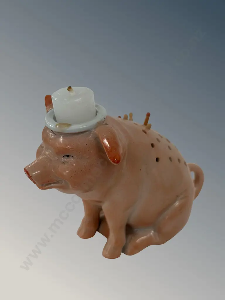 Porcelain Fairing Pig Table Match & Candle Holder H10cm Image 1++