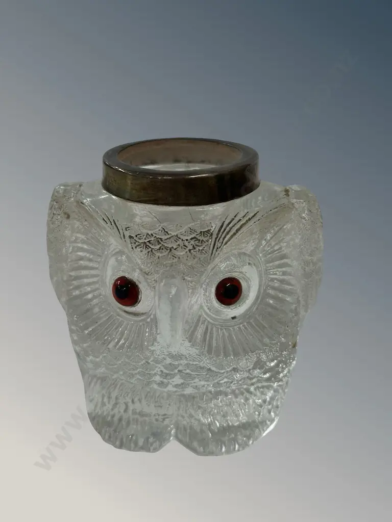 Sterling Silver Mounted Glass Owl Table Match Holder, Levi & Salaman H7cm Image 1++