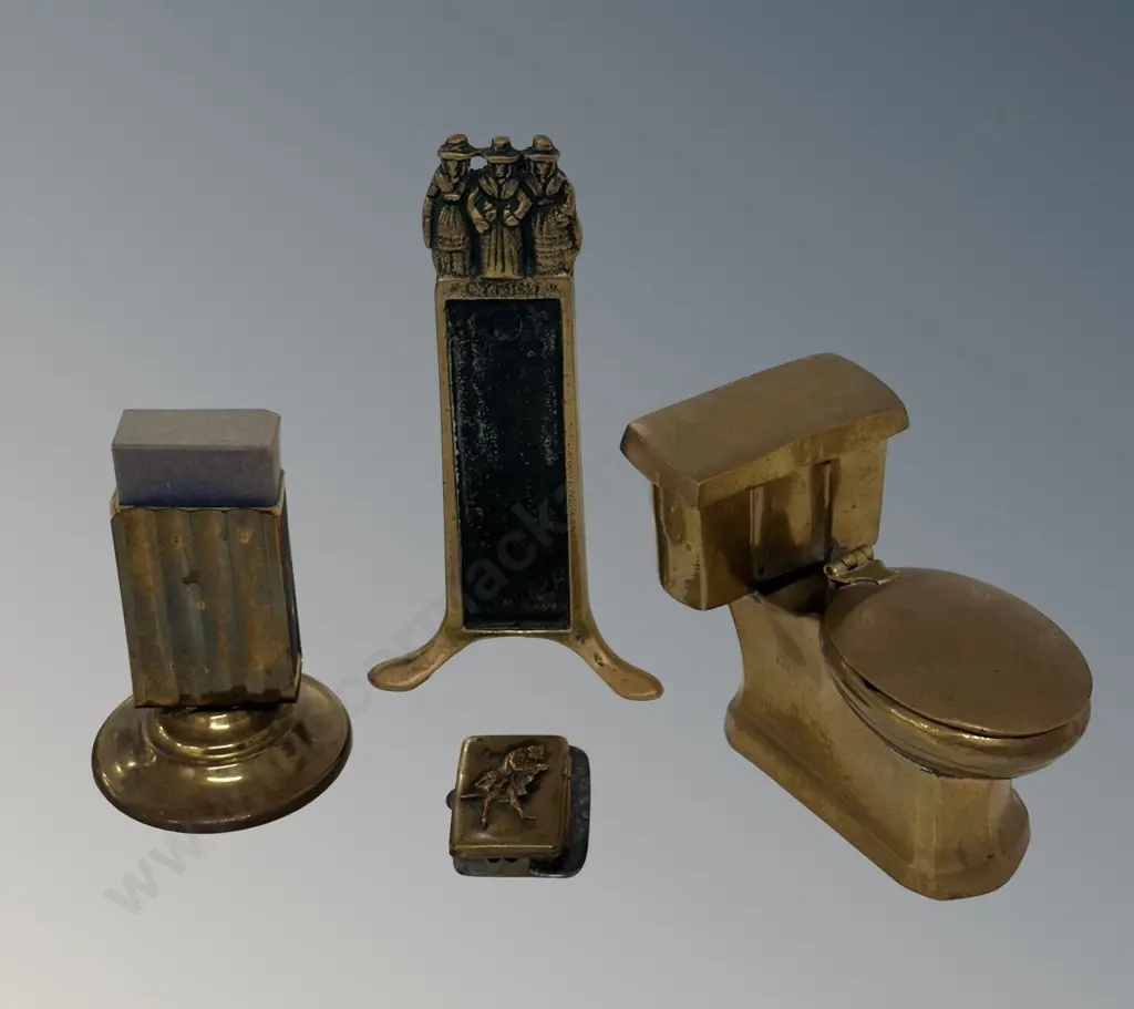 Brass Toilet Table Match Holder & Ashtray, Matchbox Holder, Match Striker & Tinder Box and Steel H8-14cm Image 1++