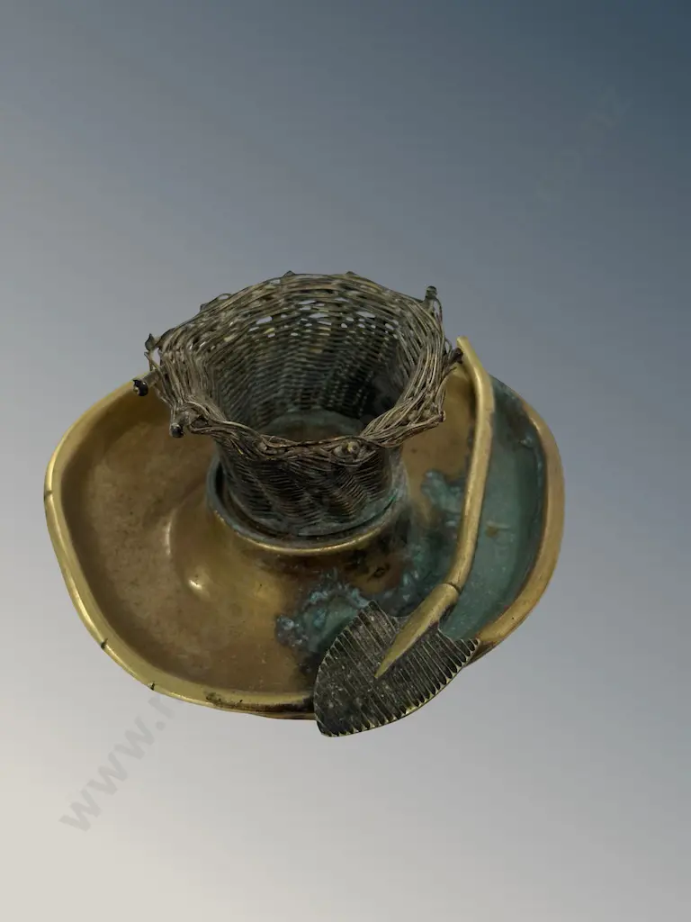Brass Basket and Spade Table Match Holder, AF H7cm Image 1++