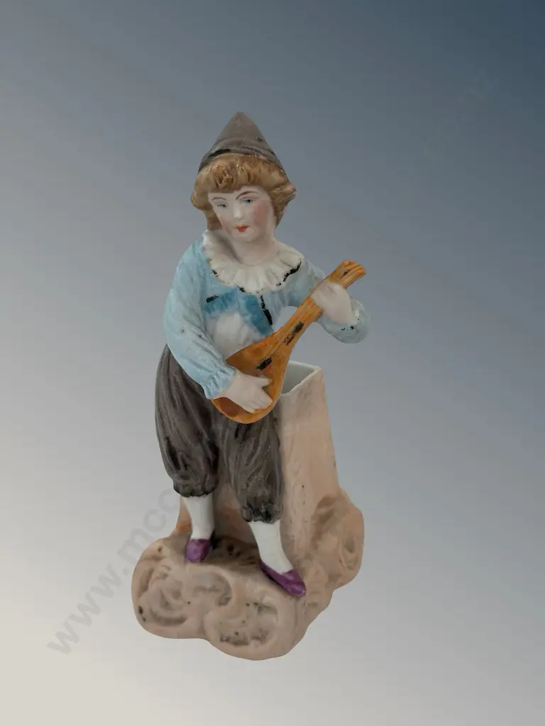 Bisque Figure Playing the Mandolin Table Match Holder H13.5cm Image 1++