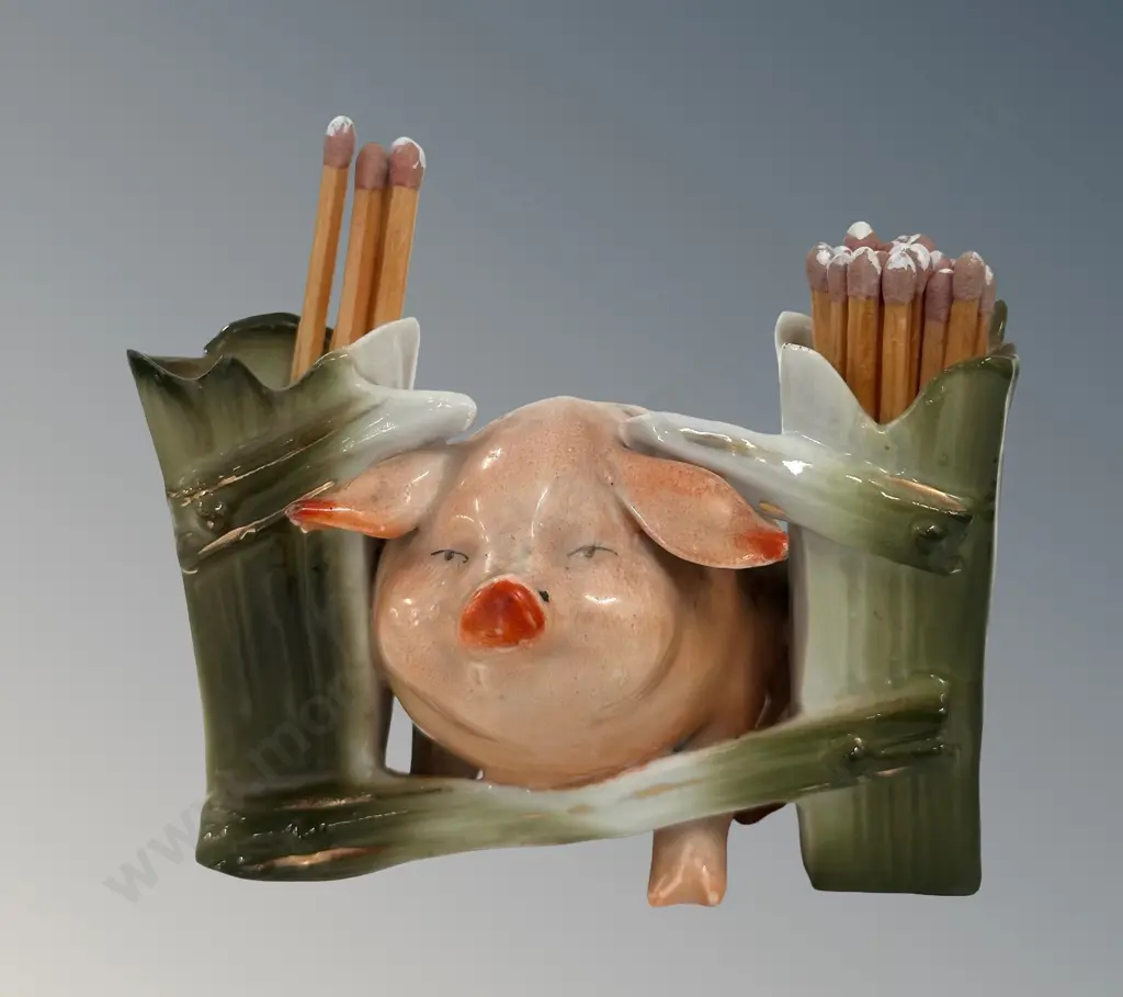 German Porcelain Fairing Pig Table Match Holder and Spill Holder H7cm Image 1++