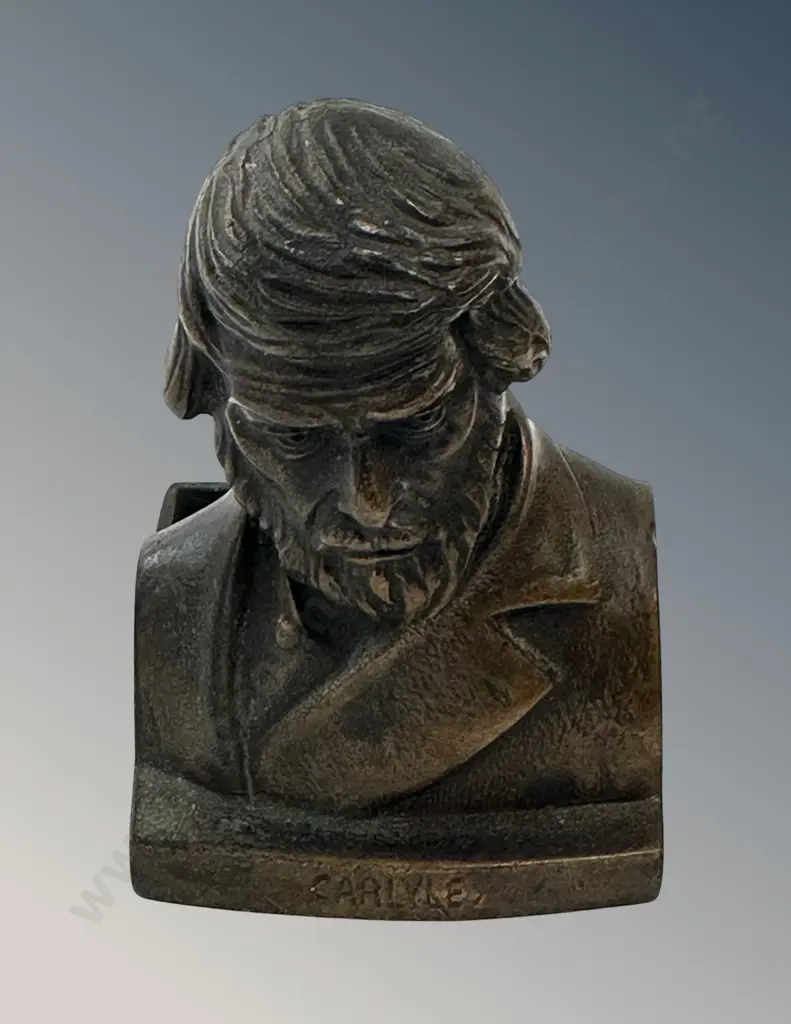 Bronze Bust of Thomas Carlyle Table Match Holder H8cm Image 1++