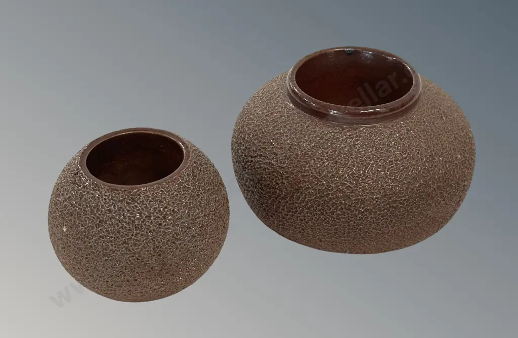 Two Brown Pottery Table Match Holders H5cm Image 1++