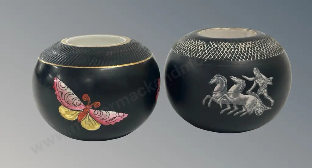 Two Ceramic Matchbox Holders - Butterfly and Floral Design and Grecian Scene H6cm Image 1++
