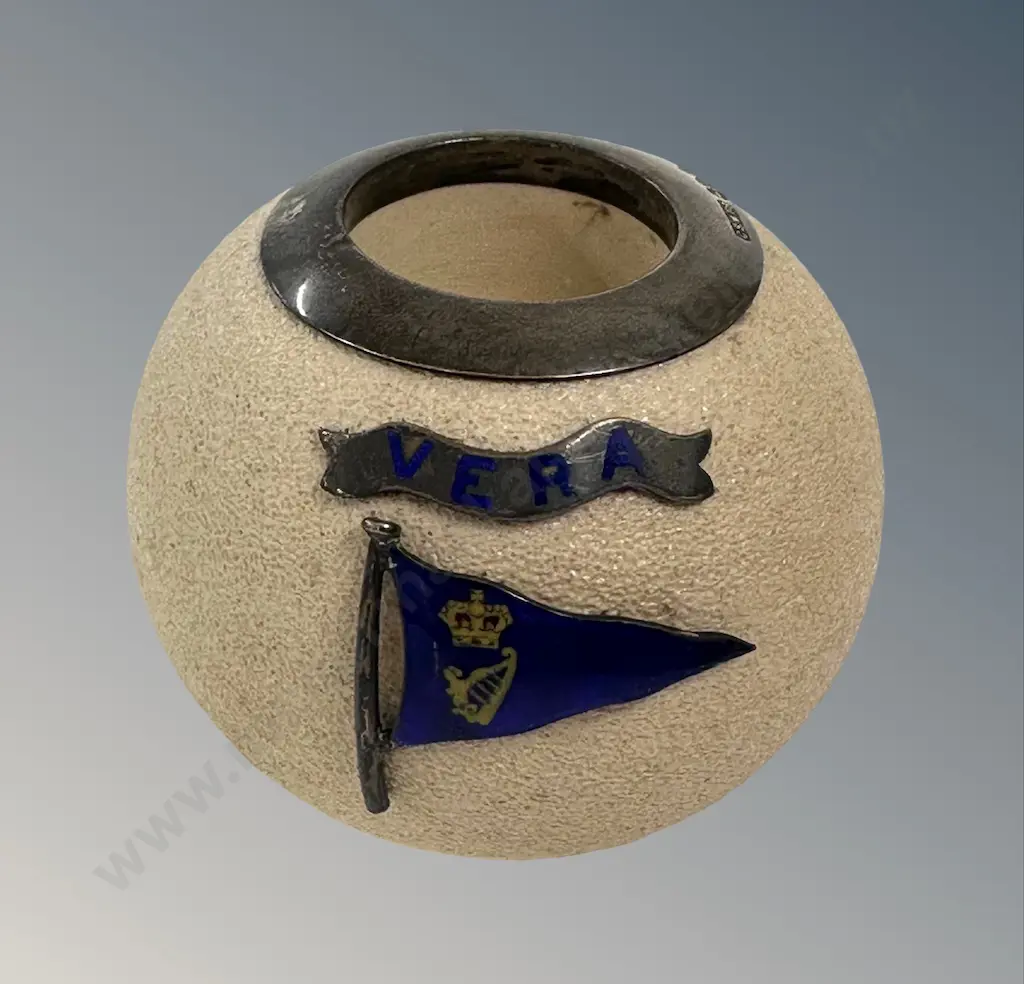 Sterling Silver Mounted Ceramic Table Match Holder depicting Vera Pennant H6cm Image 1++