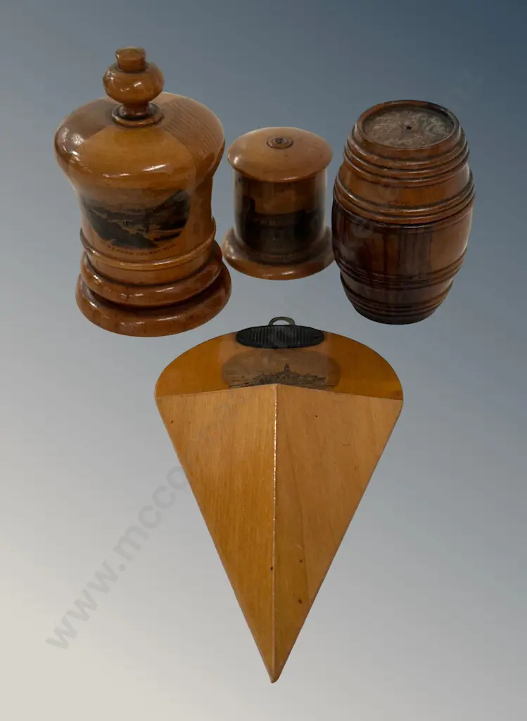 Treen Barrel Table Match Holders, Go To Bed and Wall Hanging Match Holder with Striker H7cm Image 1++