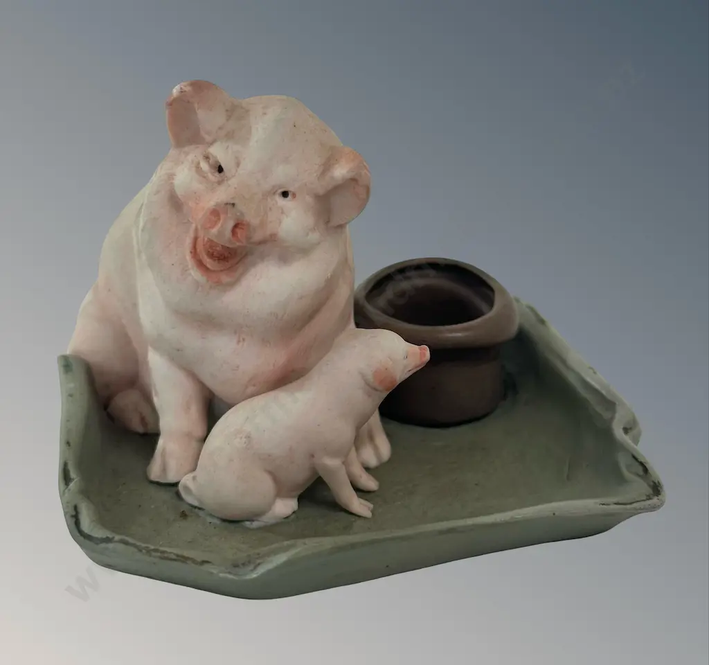 Bisque Fairing Pig Table Match Holder H7cm Image 1++