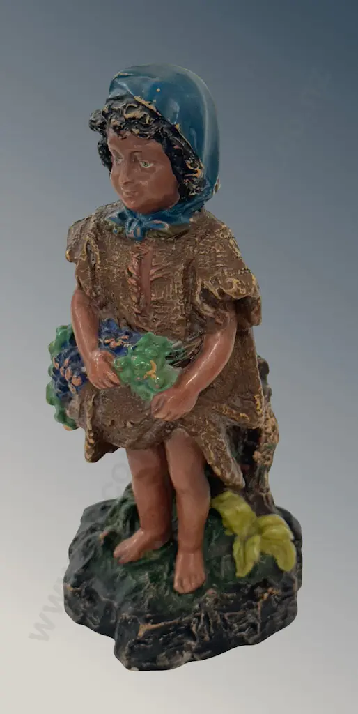 Painted Terracotta Girl with Grapes Table Match Holder H16cm Image 1++