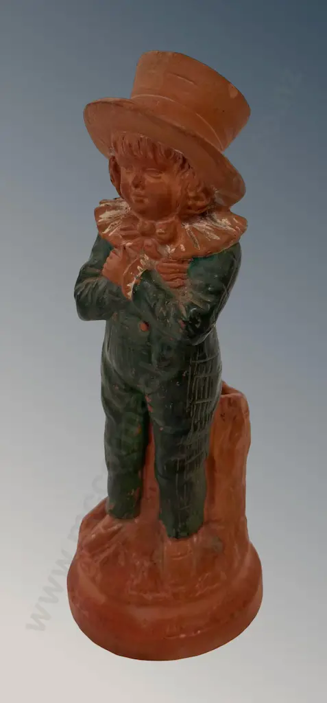 Terracotta Painted Figure - Boy in a Top Hat Table Match Holder H14cm Image 1++