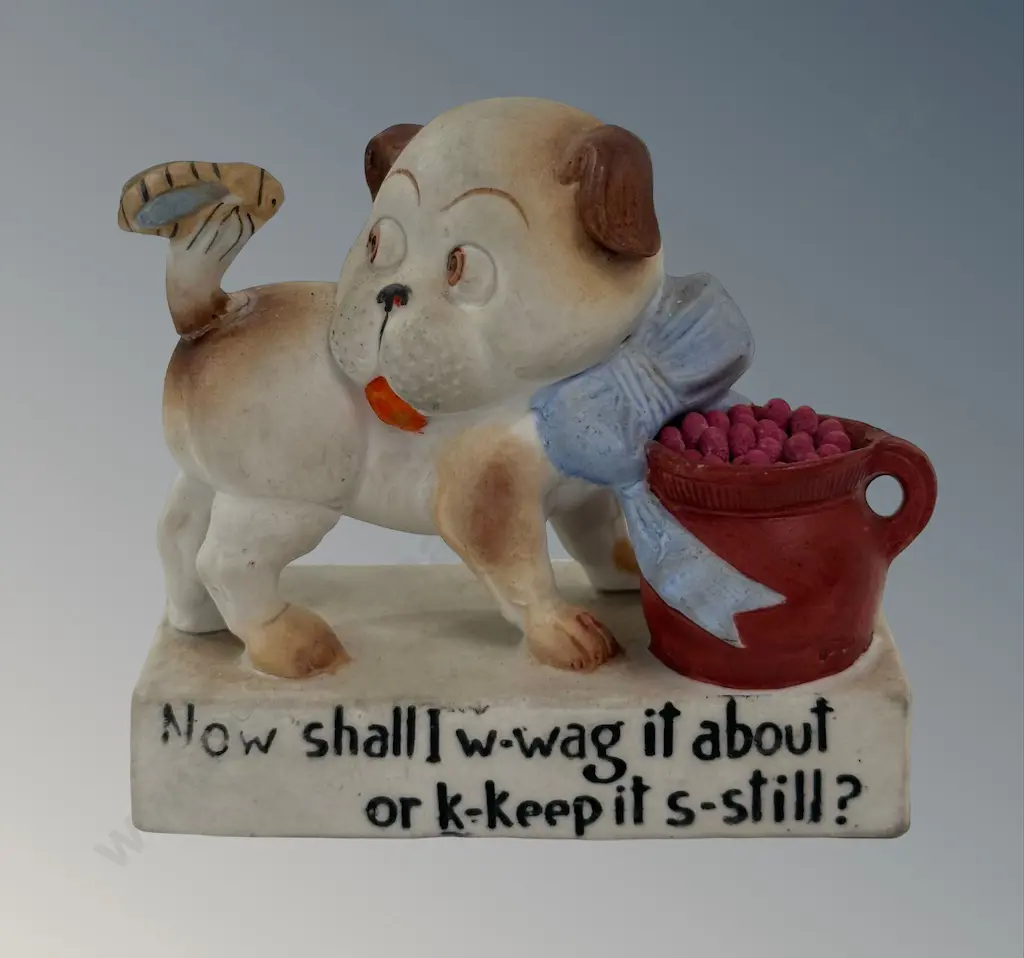 Pottery 'Now Shall I Wag it About or Keep it Still?' Dog Table Match Holder H8cm Image 1++