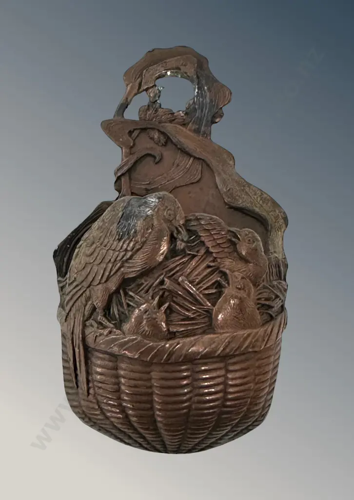 Metal Wall Hanging Matchbox Holder, Nest with Mother Bird and Babies H9cm Image 1++