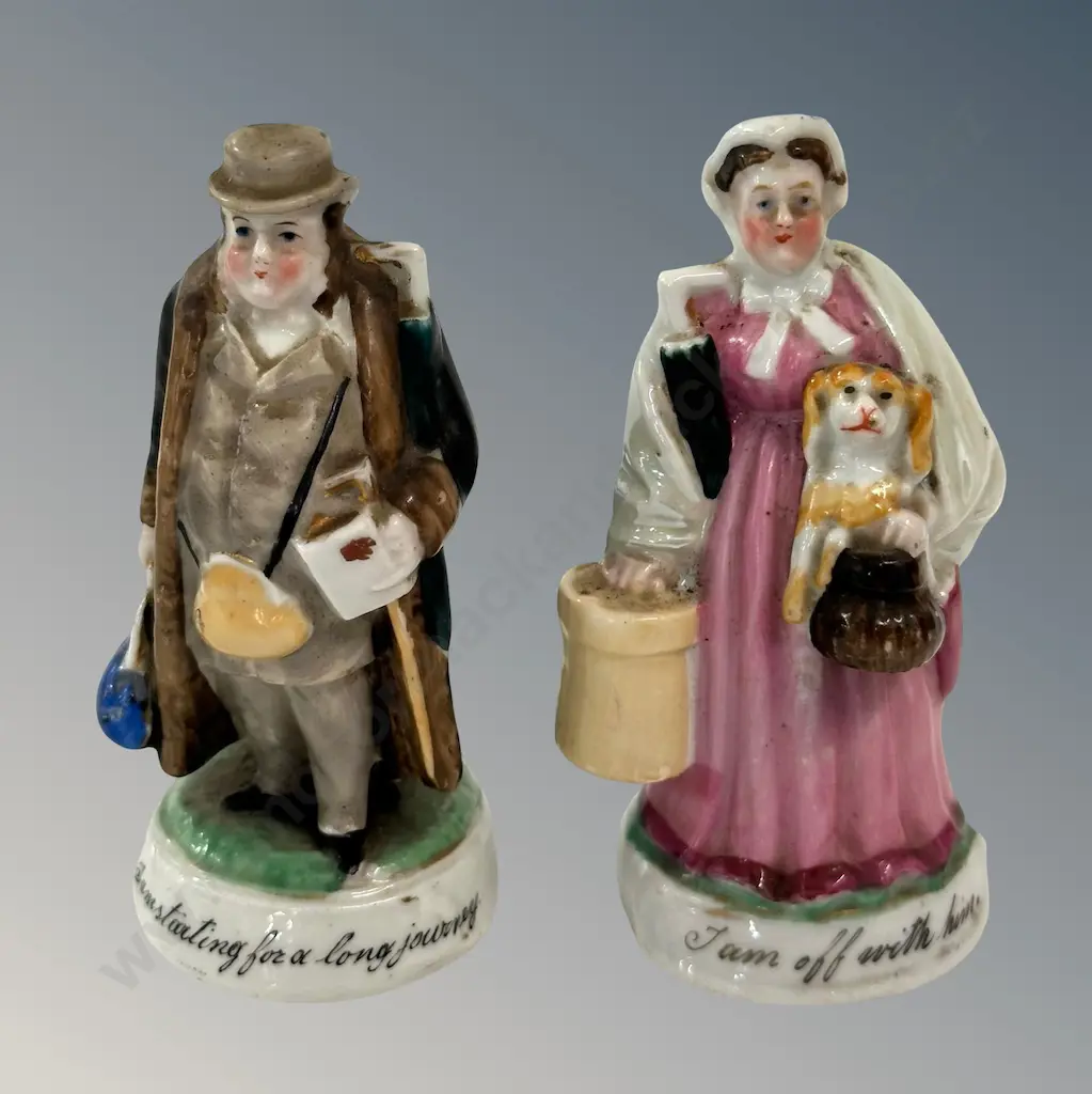 Pair of Ceramic Figures 'I am Starting on a Long Journey' & 'I'm Off with Him' Table Match Holder H8cm Image 1++