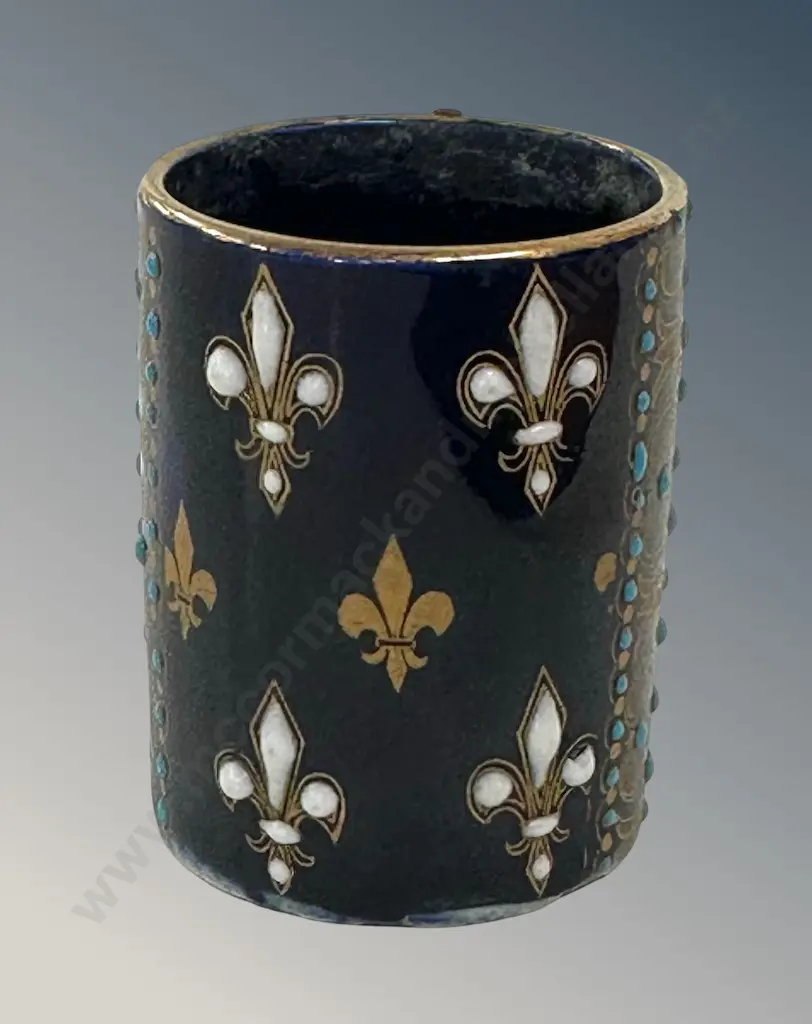 Limoges Decorated in Napoleon III Colours and Enamelled in 24ct Gold Painted Fleur De Lis Table Match Holder H5.5cm Image 1++