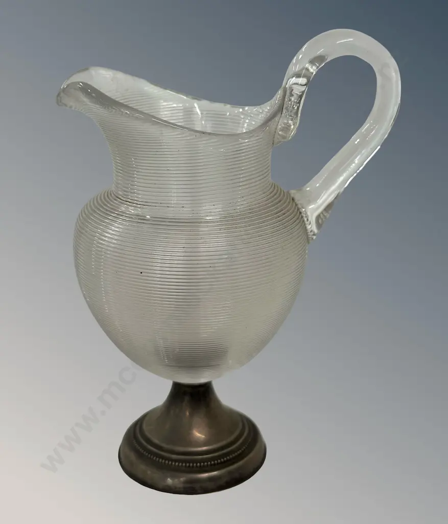 Ribbed Glass Jug on Silver Base Table Match Holder H13cm Image 1++