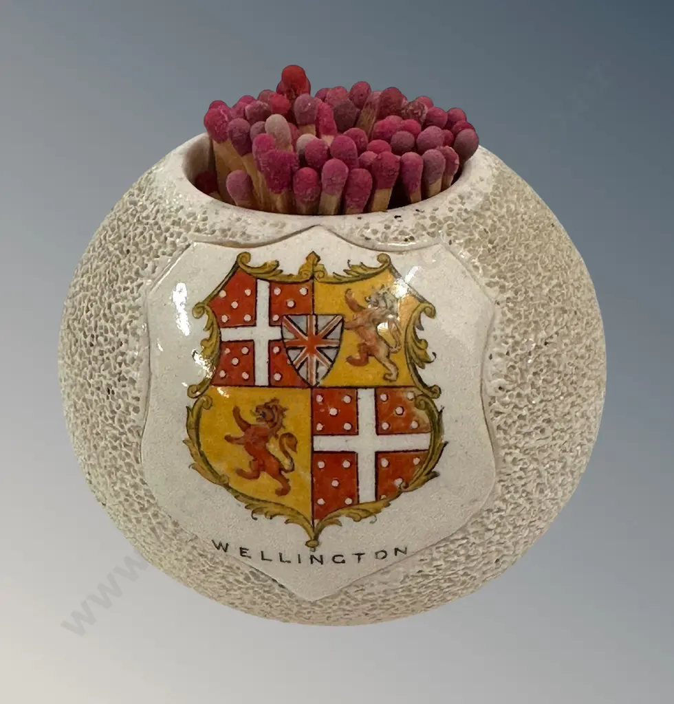 Macintyre Burslem, England Ceramic Table Match Holder with Wellington Coat of Arms H6cm Image 1++