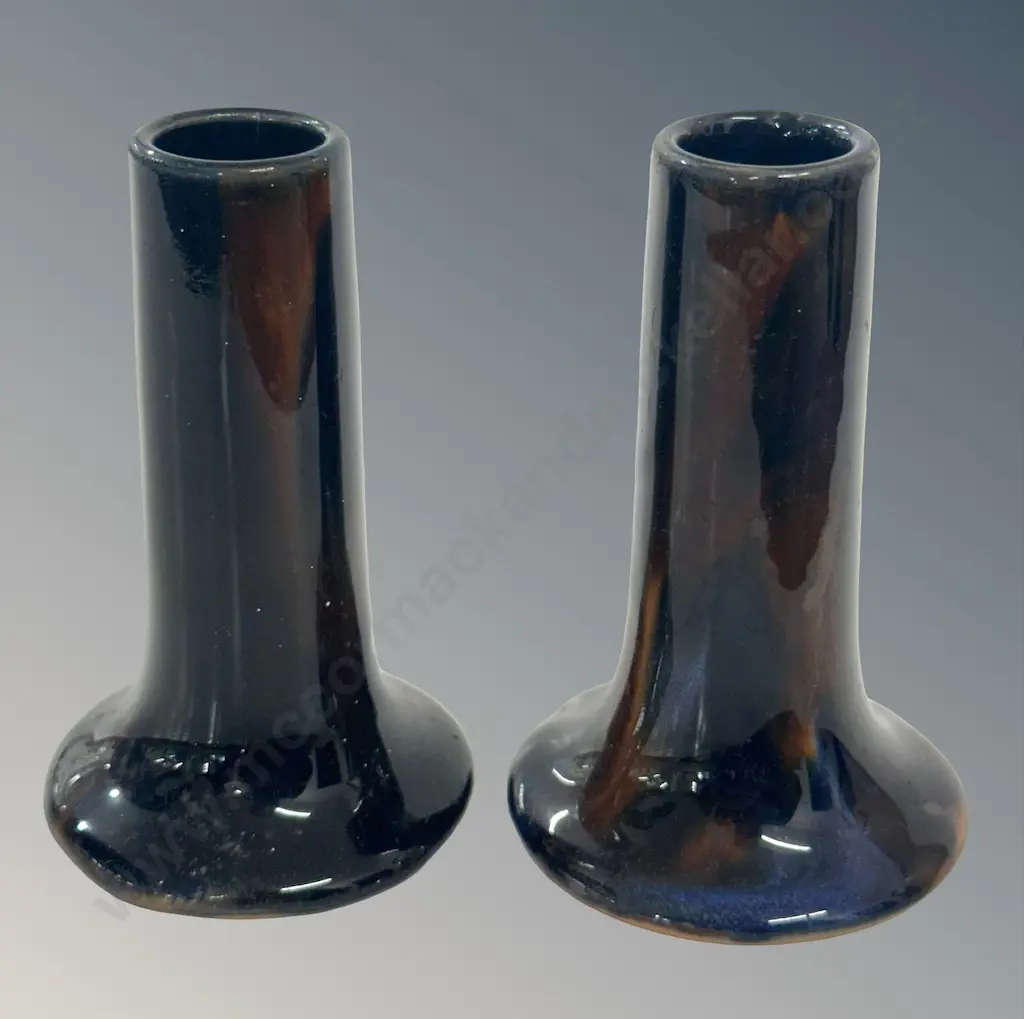 Pair of Glazed Pottery Spill Vases, M Richards - London, H10cm Image 1++