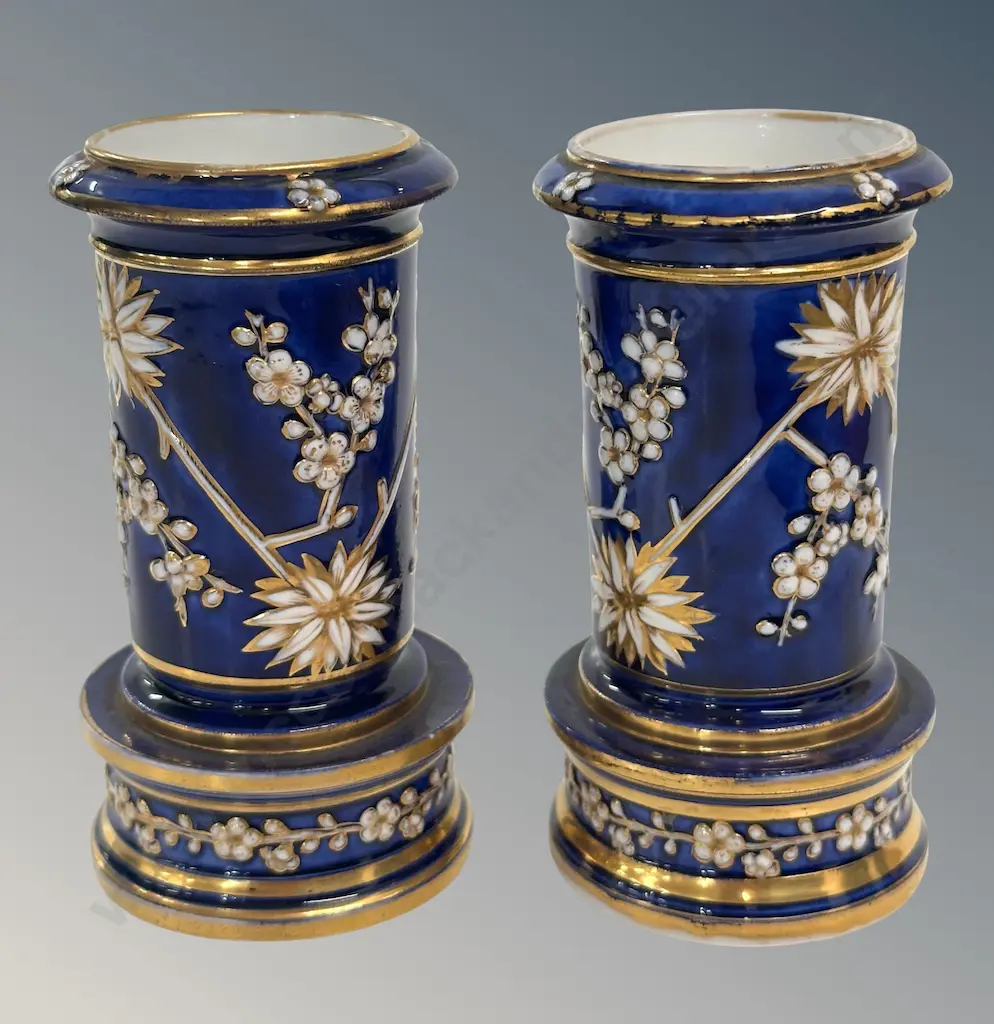 Pair of Cobalt Blue and Gilt Spode Spill Vases H12cm Image 1++
