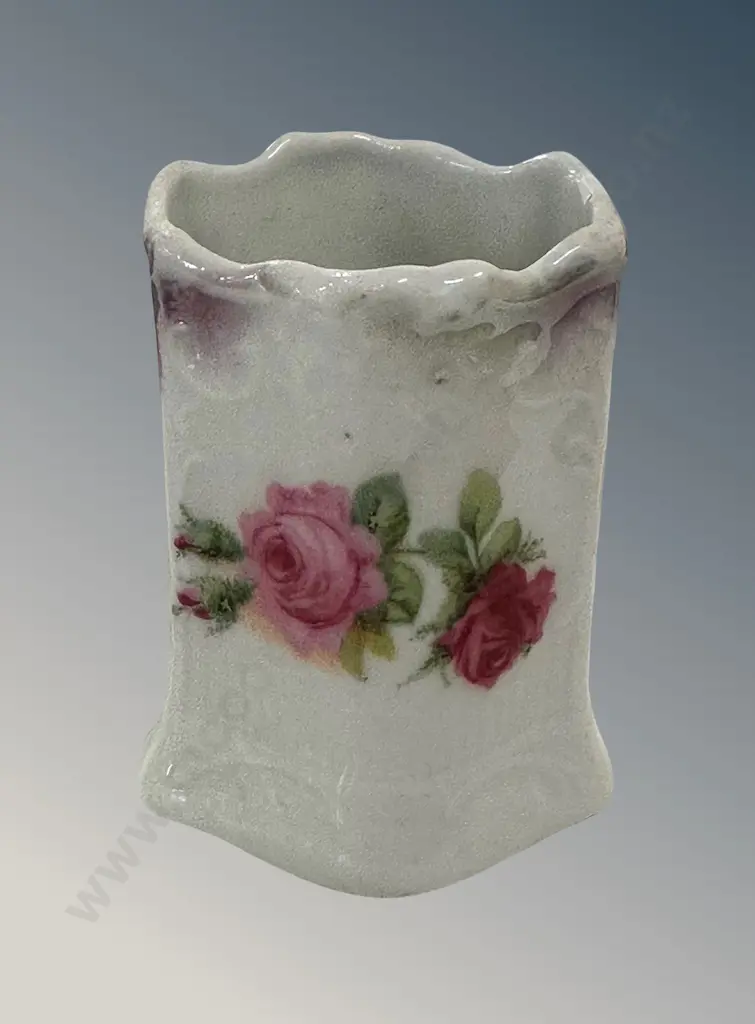 Porcelain Pink Rose Matchbox Holder H6cm Image 1++