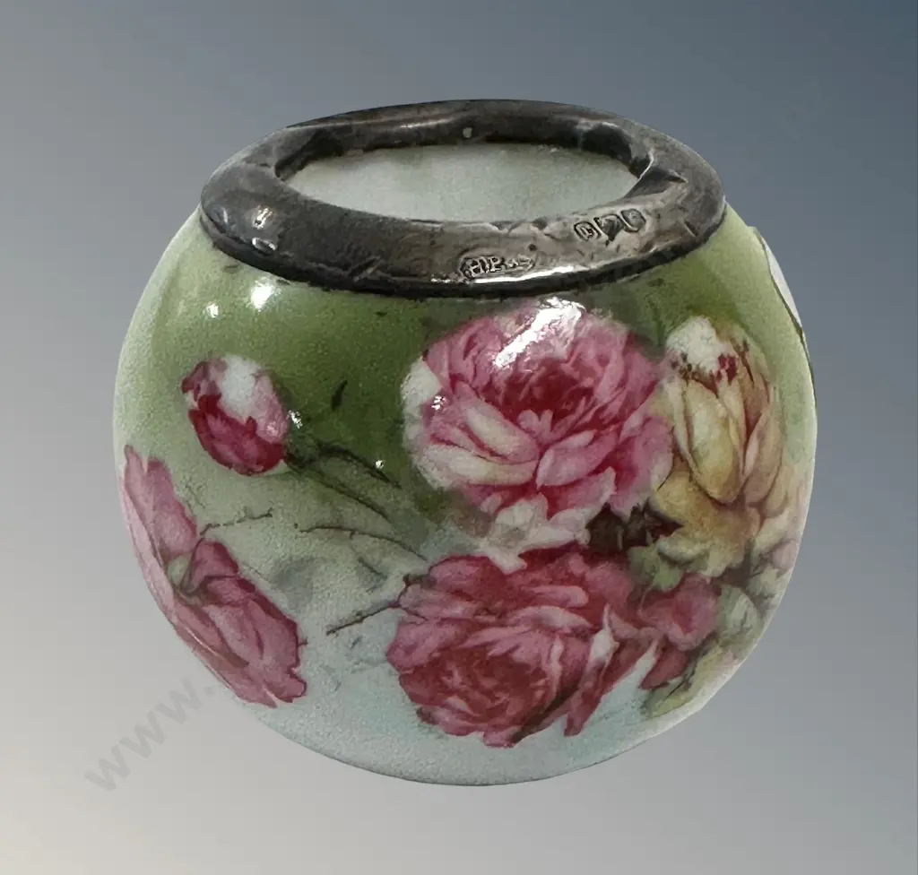 Sterling Silver Mounted Ceramic Table Match Holder with Floral Design H4.5cm Image 1++