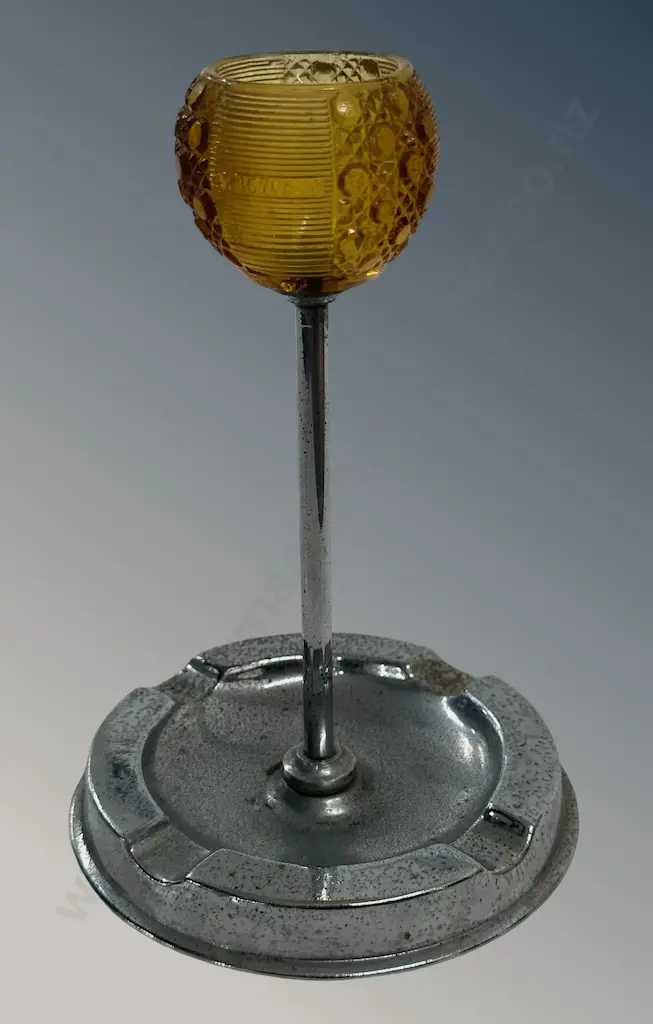 Glass and Nickel Table Match Holder and Ashtray H15cm Image 1++