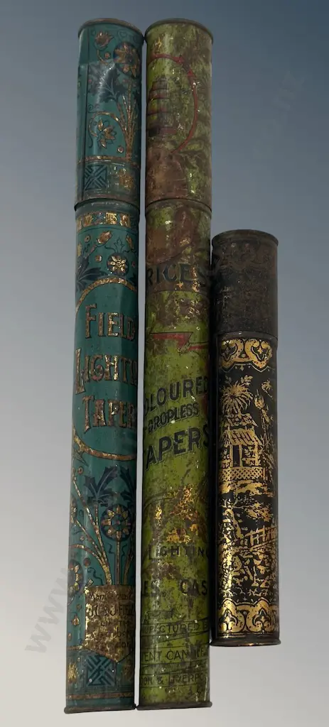 Three Cylindrical Lighting Tapers Cannisters, two with tapers inside L18-31cm Image 1++