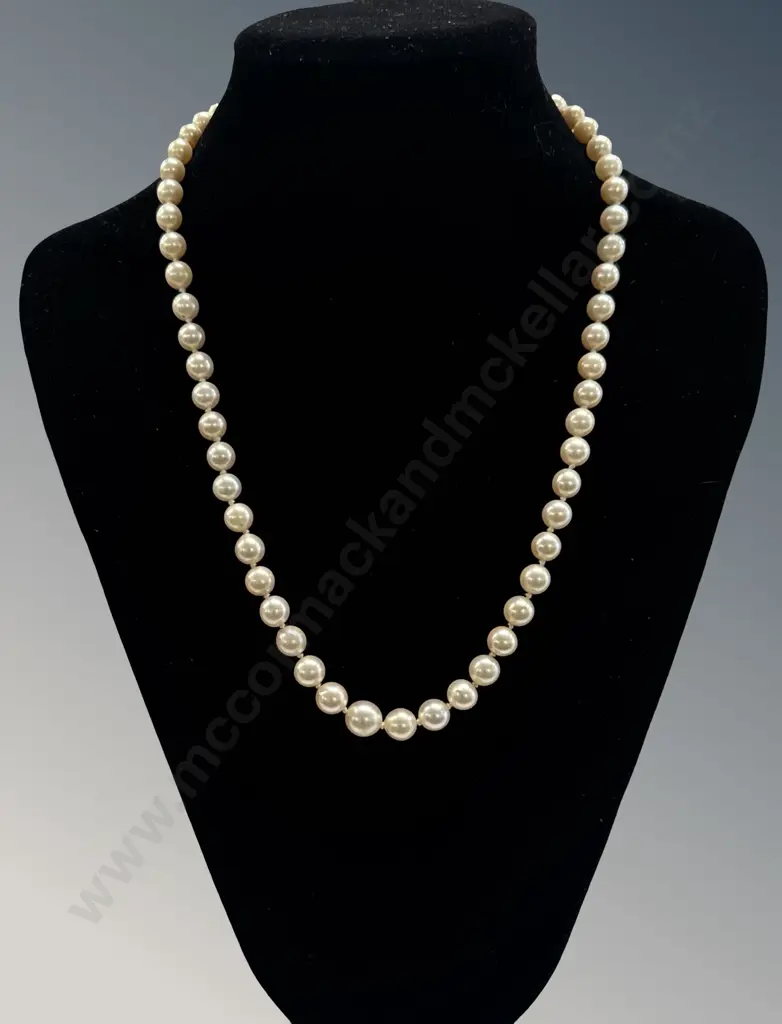 Hand Knotted Single Strand Pearl Necklace with .835 Silver Clasp, L53cm Image 1++