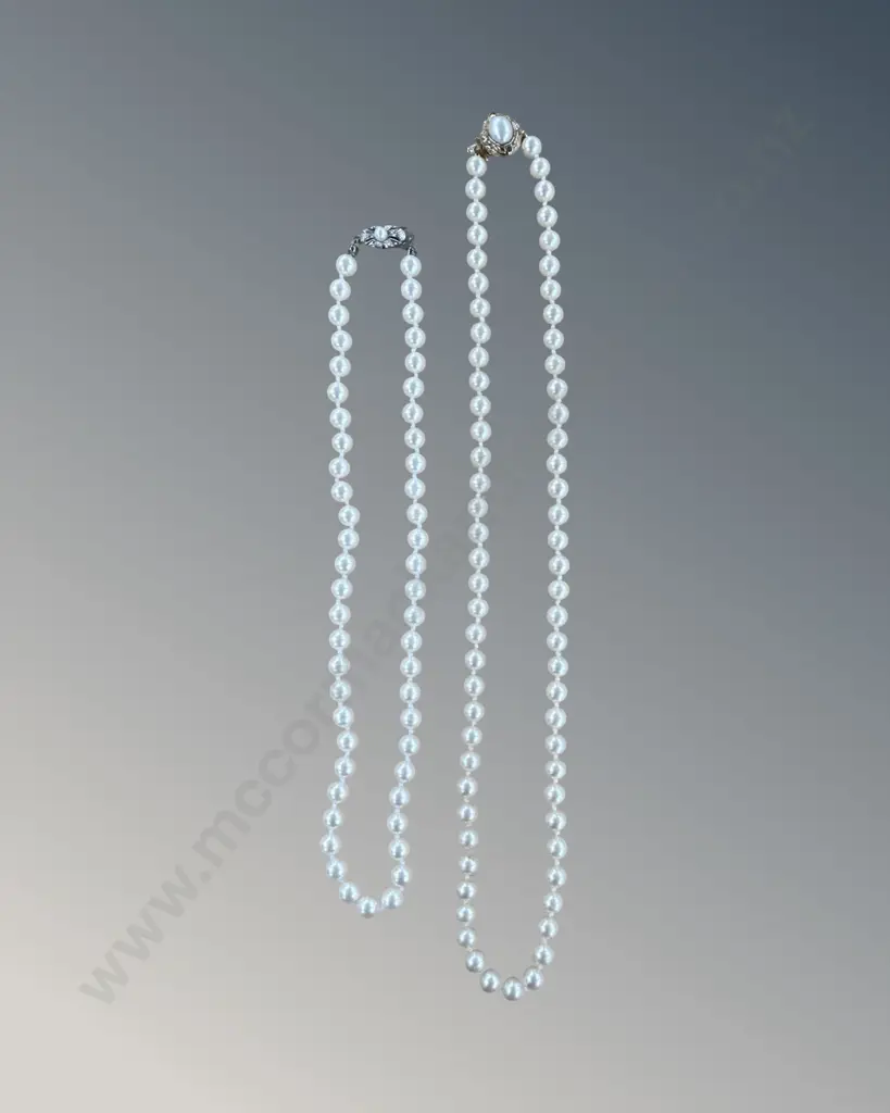 Two Strands of Knotted Pearls, L60cm & 47cm Image 1++