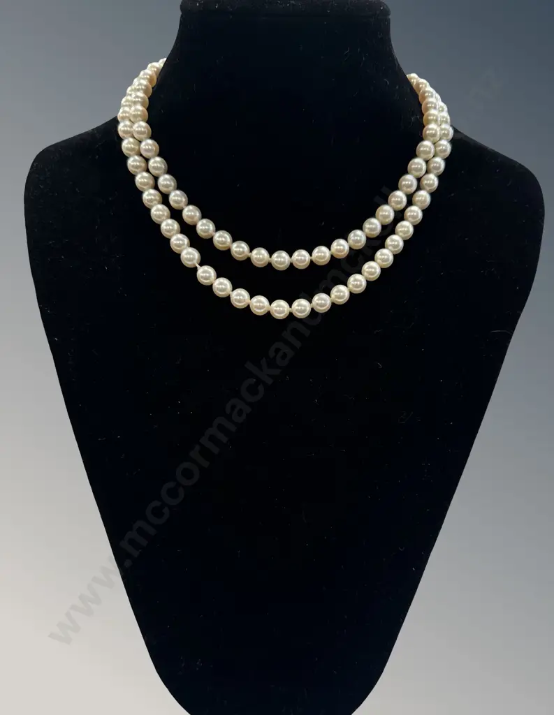 Single Strand Hand Knotted Pearl Necklace with Silver Clasp, L80cm Image 1++