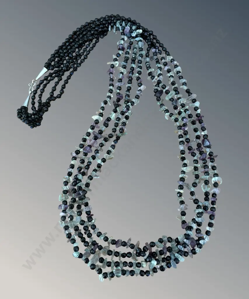 Multi Strand Jet and Crystal Beads, L80cm Image 1++