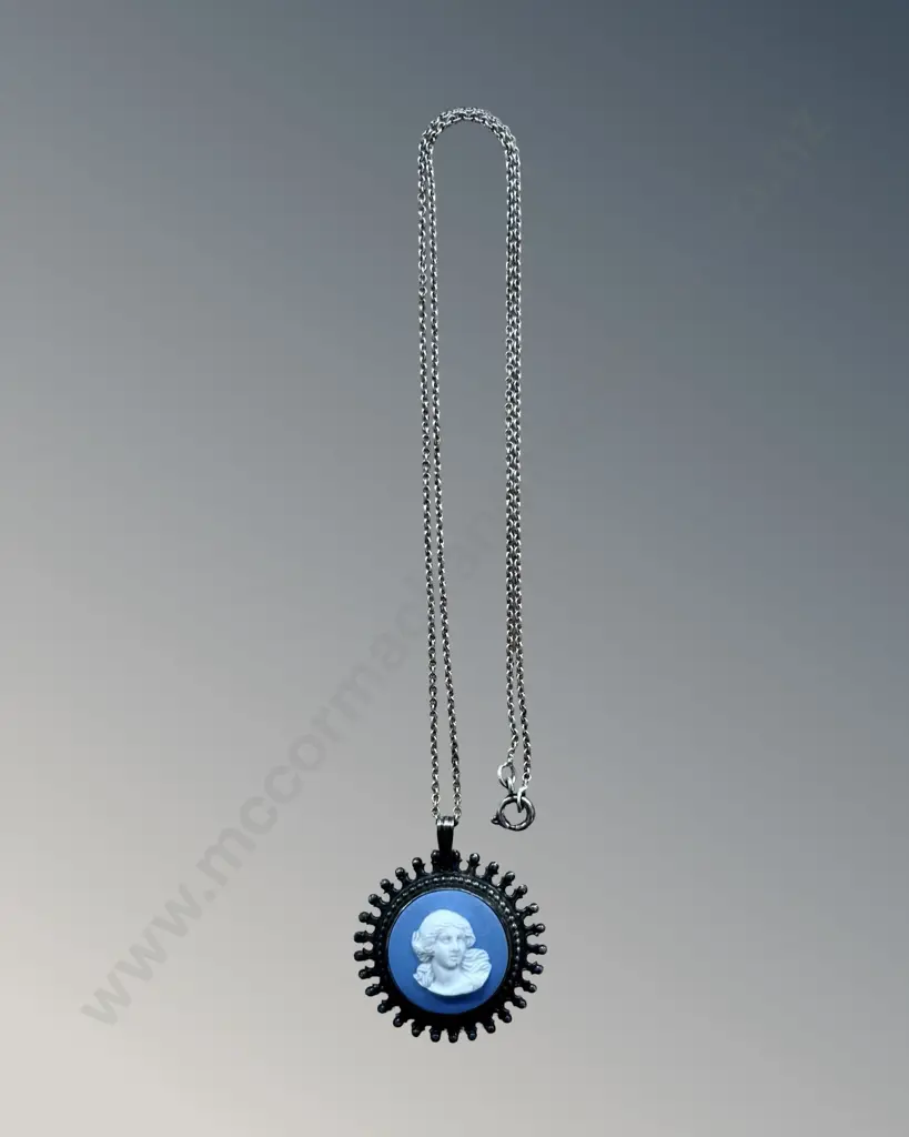 Wedgwood Jasperware Cameo Pendant with Sterling Silver Mount and Chain, Chain Length 51cm Image 1++