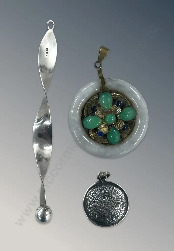 Sterling Silver Swirl Pendant, Aztec and Circular Floral Pendant Image 1++