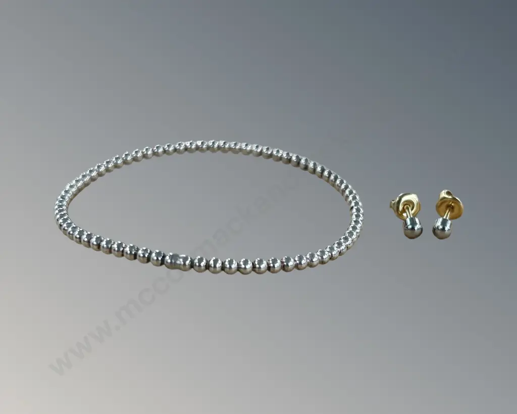 Sterling Silver Beaded Bangle, Dia 6.5cm and Pair of Sterling Silver Studs, TW12.7gms Image 1++