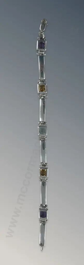 Sterling Silver and Semi Precious Link Bracelet, L19cm, TW15.4gms Image 1++