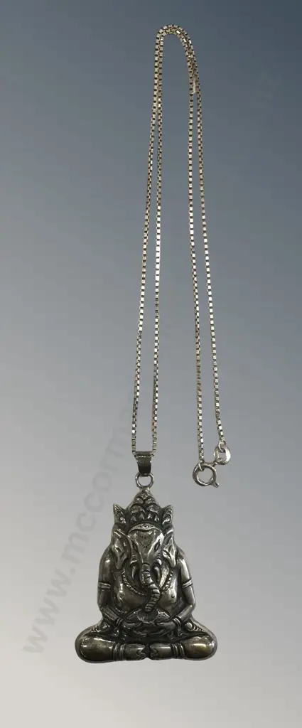 Sterling Silver Ganesh Idol Pendant on Silver Chain L44.5cm, TW18gms Image 1++