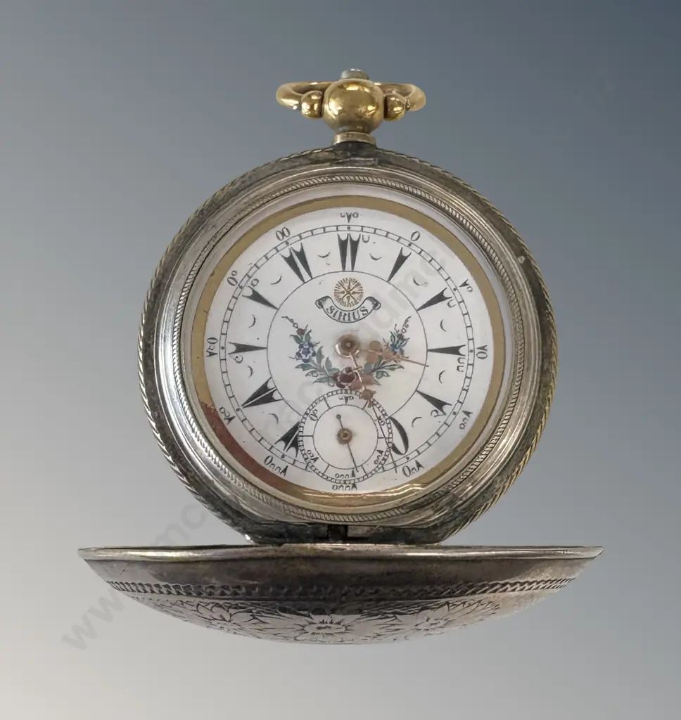 Sterling Silver and Gilded Pocket Watch with Painted Face TW116gms Image 1++