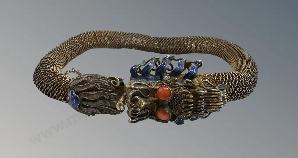 Gilt over Silver Chinese Dragon Enamelled Bracelet Image 1++