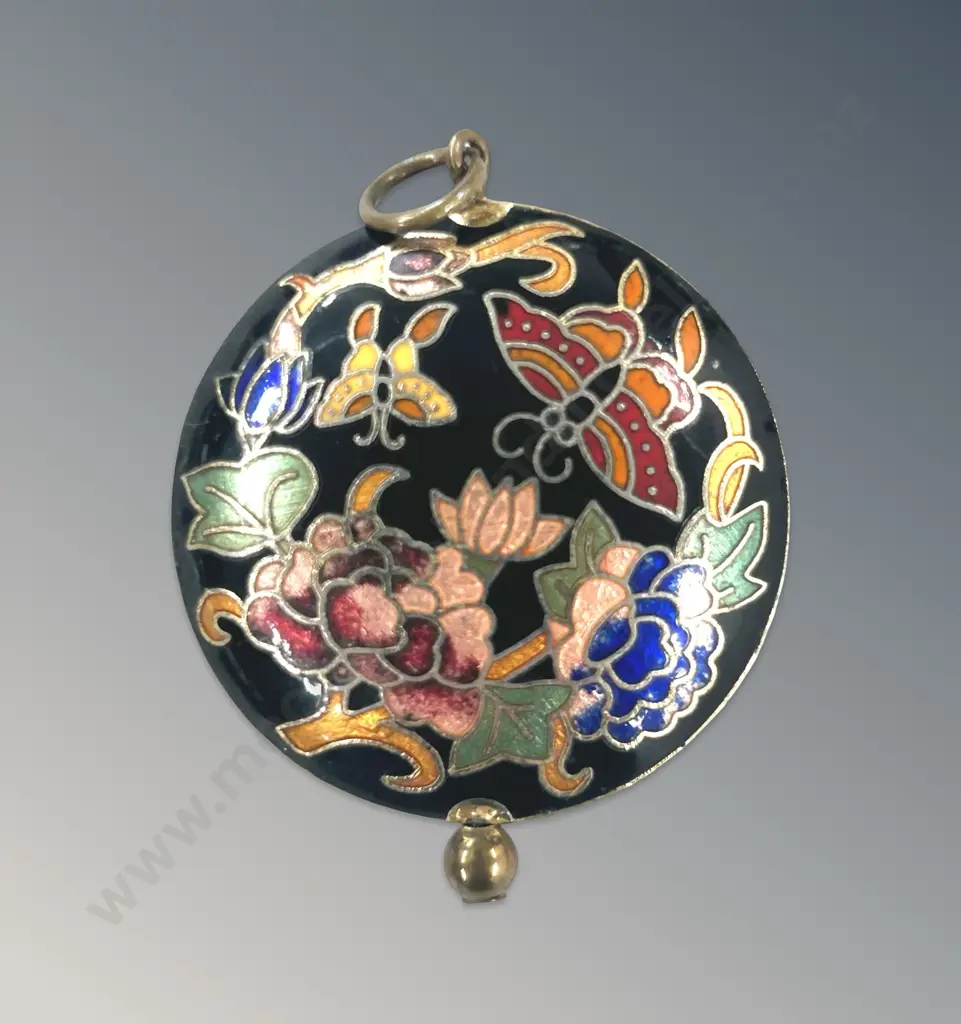 Enamel Cloisonne Butterfly and Floral Pendant Image 1++