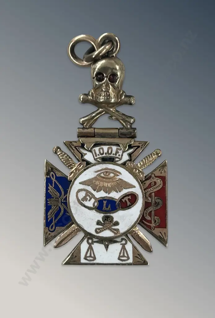 Gold and Enamel Odd Fellows Iron Cross with Skull Image 1++