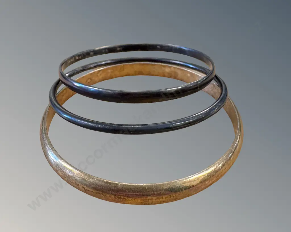 Three Sterling Silver Bangles, D7cm, TW54.4gms Image 1++