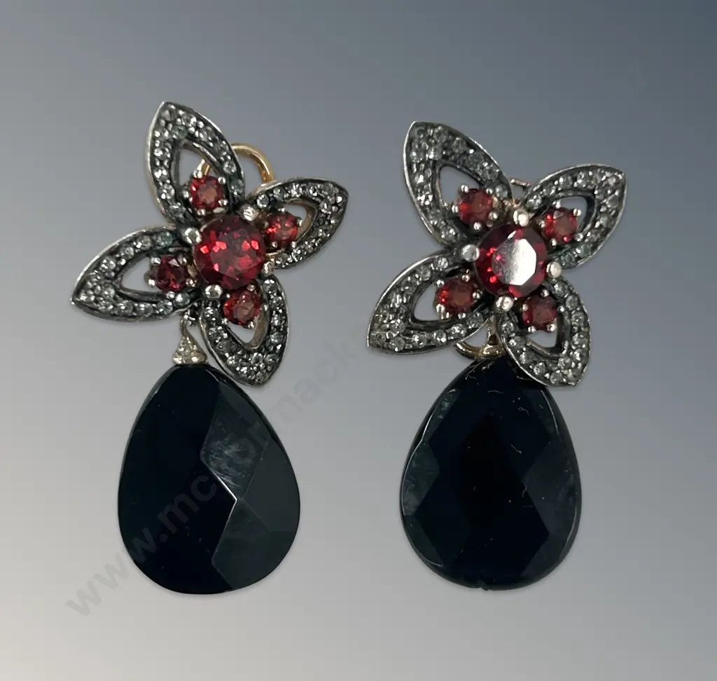 Pair of Garnet, Spinel and Swarovski Drop Earrings Image 1++