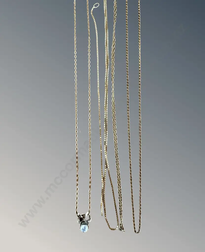 9ct Gold Chain and CZ Pendant and 3 9ct Gold Chains AF, TW5.8gms Image 1++