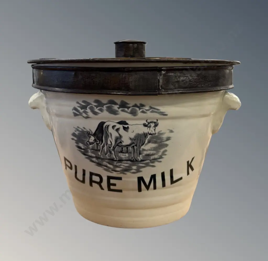 Two Gallon Pure Milk Ceramic Milk Can with Metal Lid, H24xD35cm Image 1++
