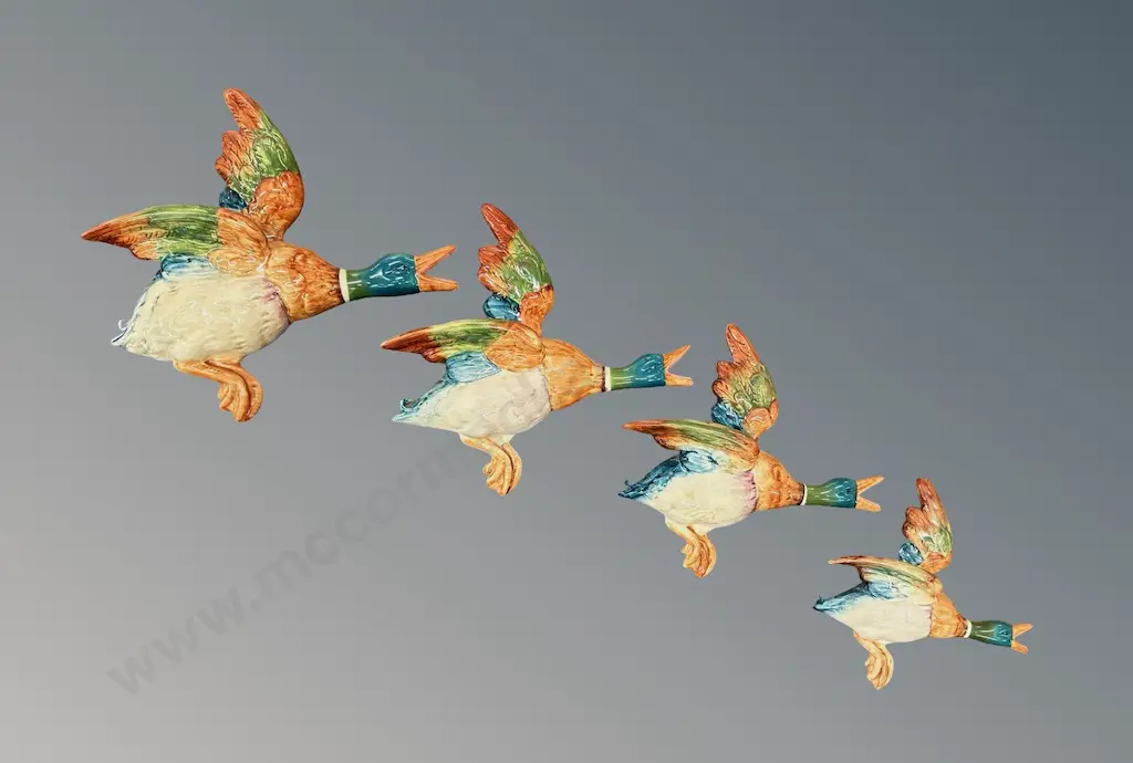 Set of Four Graduated Beswick Duck Wall Pockets, No. 596/0 (hairline crack), 596/1, 596/2 (repaired wing), 596/3  Image 1++