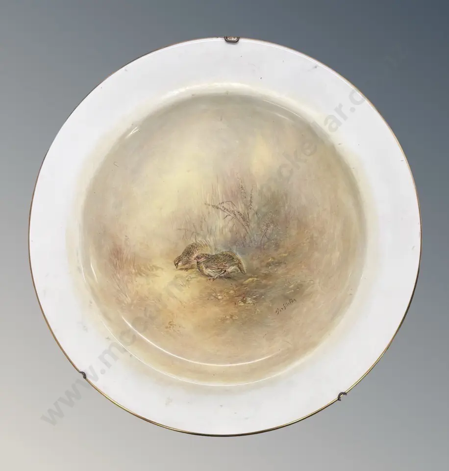 Royal Worcester Handpainted Quail Charger with Gilt Edge signed by James Stinton, Dia37.5cm Image 1++