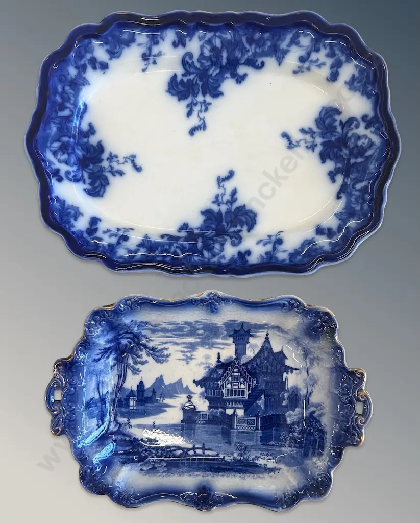 Blue and White Porcelain Meat Ashet and Serving Dish, L41cm & 36cm Image 1++