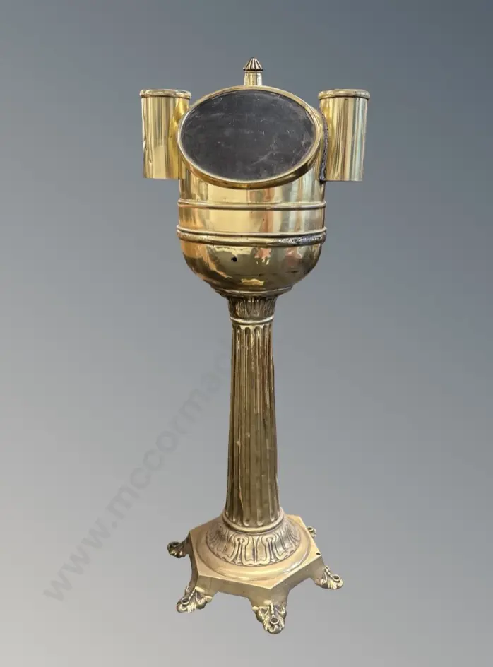 Brass Nautical Binnacle on Fluted Pedestal Base, H113cm Image 1++