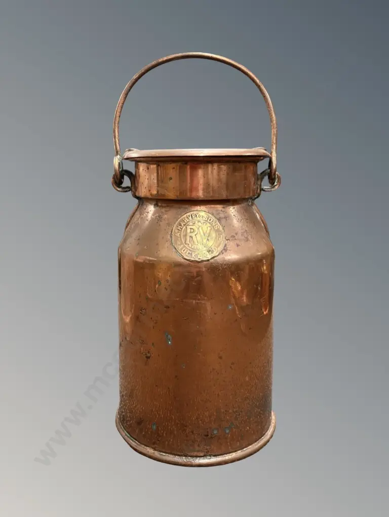 Copper and Brass Milk Can, A Harvey & Sons, Auckland H30cm Image 1++