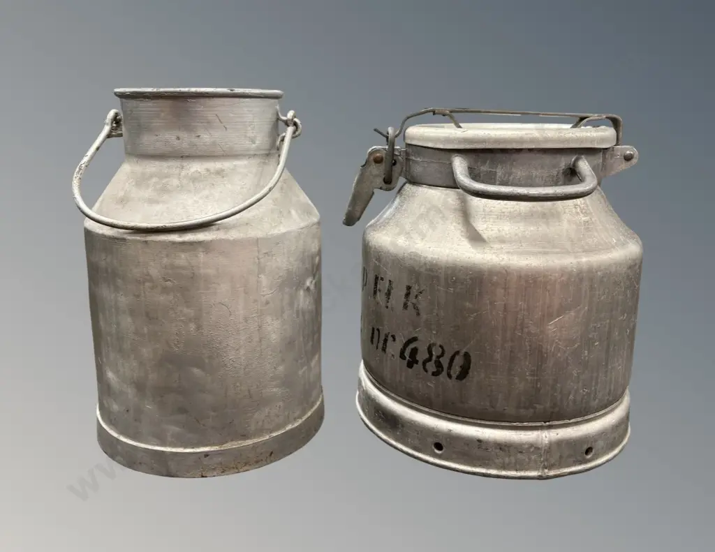 Two Silver Milk Cans and One Hand Painted Milk Can H40-43cm Image 1++