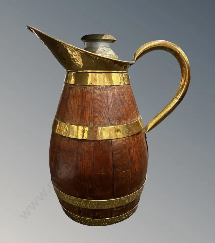 Large Oak and Brass Bound Pitcher, H50cm Image 1++